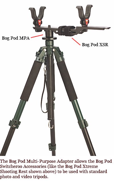 Bog-Pod Adapt-a-pod in use supporting a Bog-Pod XSR on a standard photo tripod